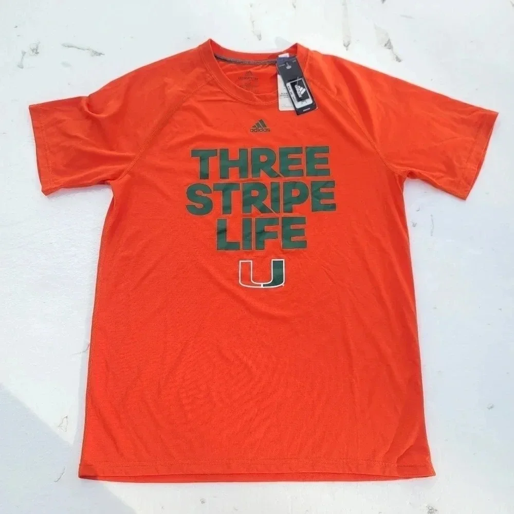 NWT Adidas The Go-To Tee University Miami Mens L Orange Short Sleeve College M